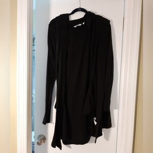 Athleta Long Wrap Cardigan with Hood/Hooded Pockets Black L